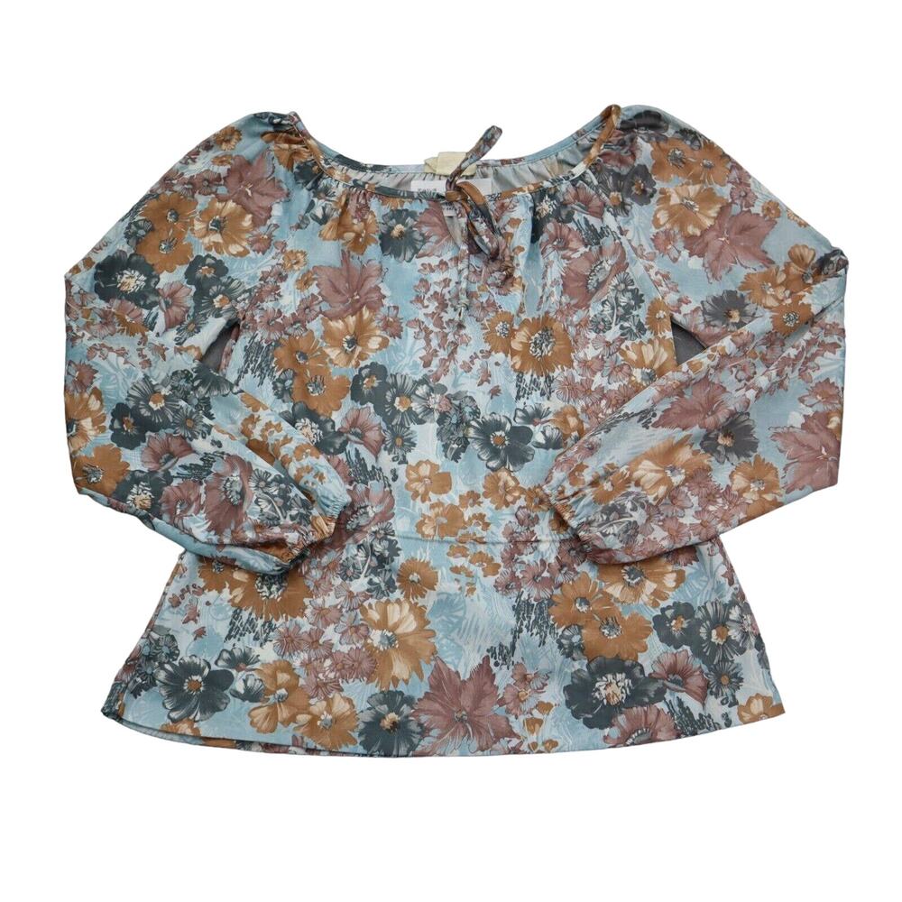 Intouch Shirt Womens M Multicolor Balloon Long Sleeve Boat Neck Floral Blouse